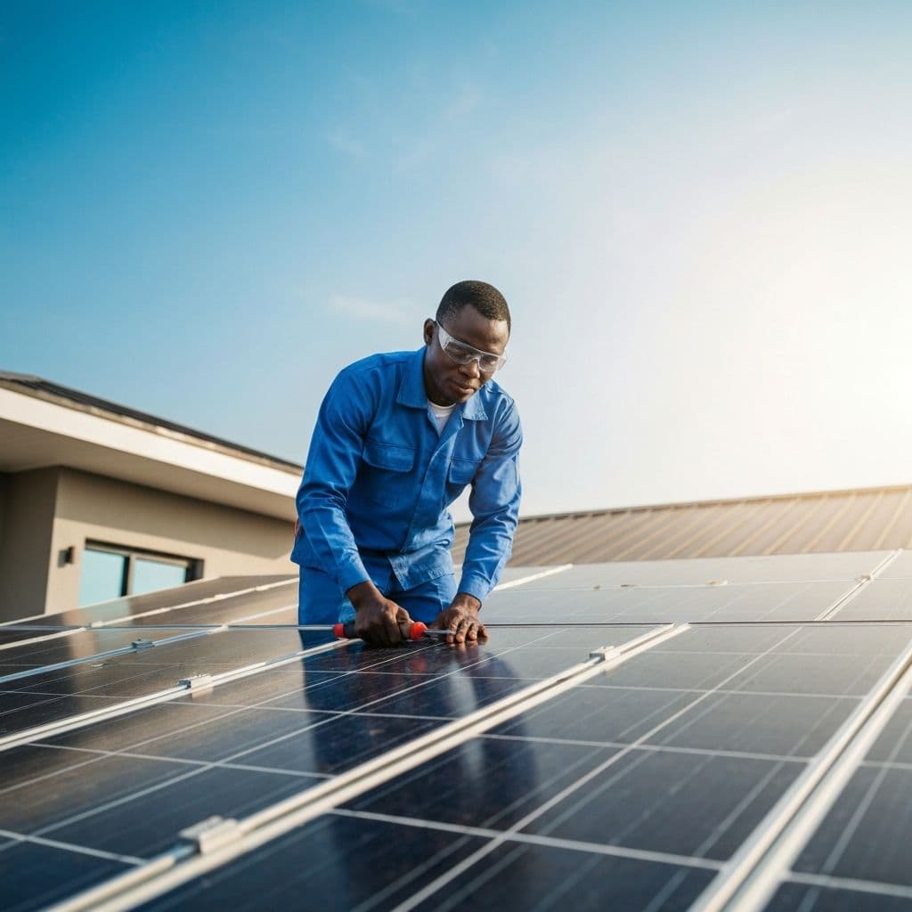 Dayspark engineer installing solar panels on a Nigerian rooftop